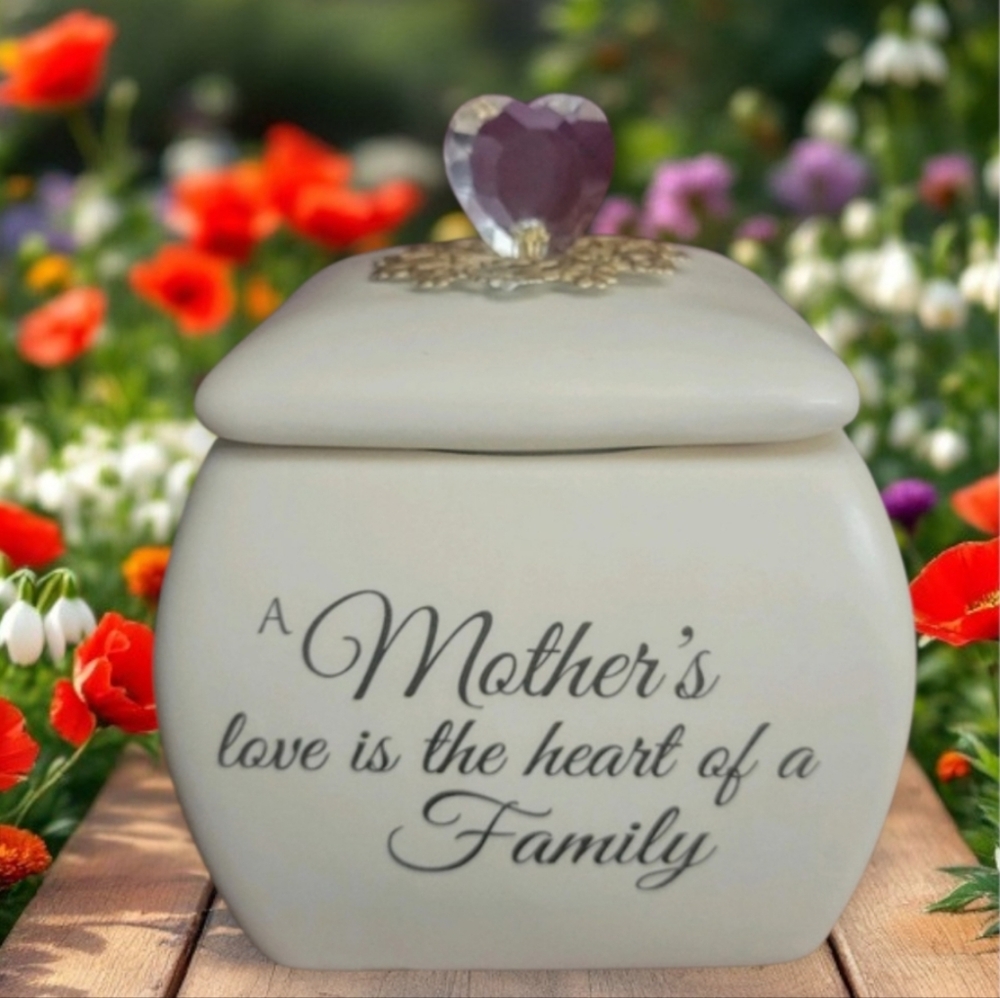 Mother's Love is the Heart of the Family Keepsake Ceramic Box Elegant 5"x 5"
